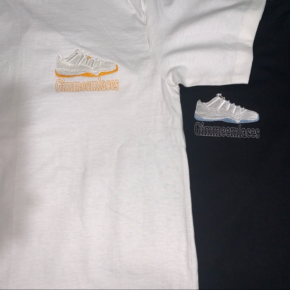 11s Low “Sneaker Tees embroidered by Gimmeemlaces”